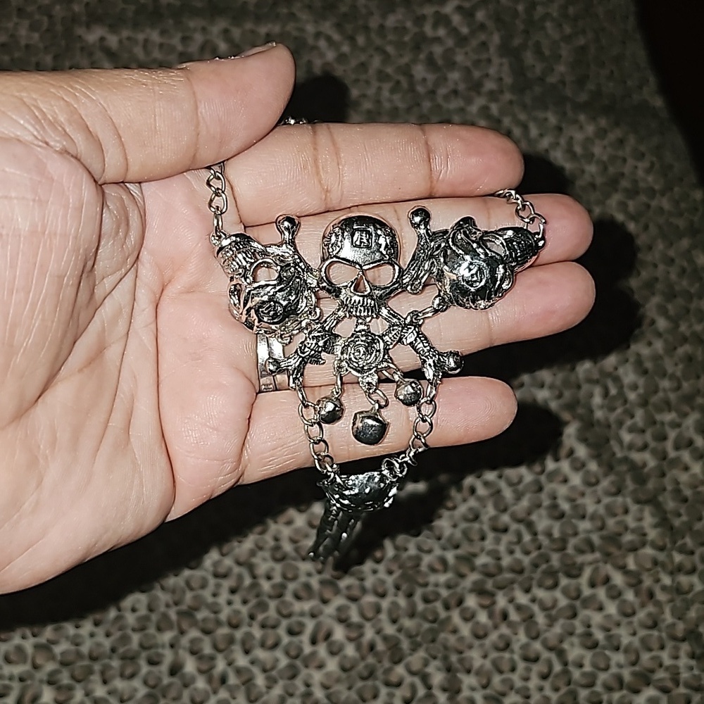Silvertone And Black Skeleton and Rose Bracelet - Picture 2 of 6